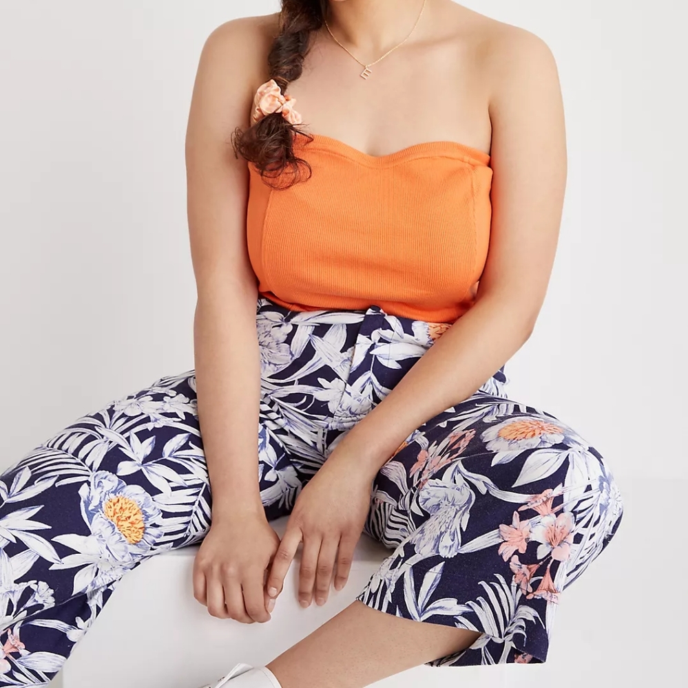Anthropologie Orange Strapless Ribbed Tube Top